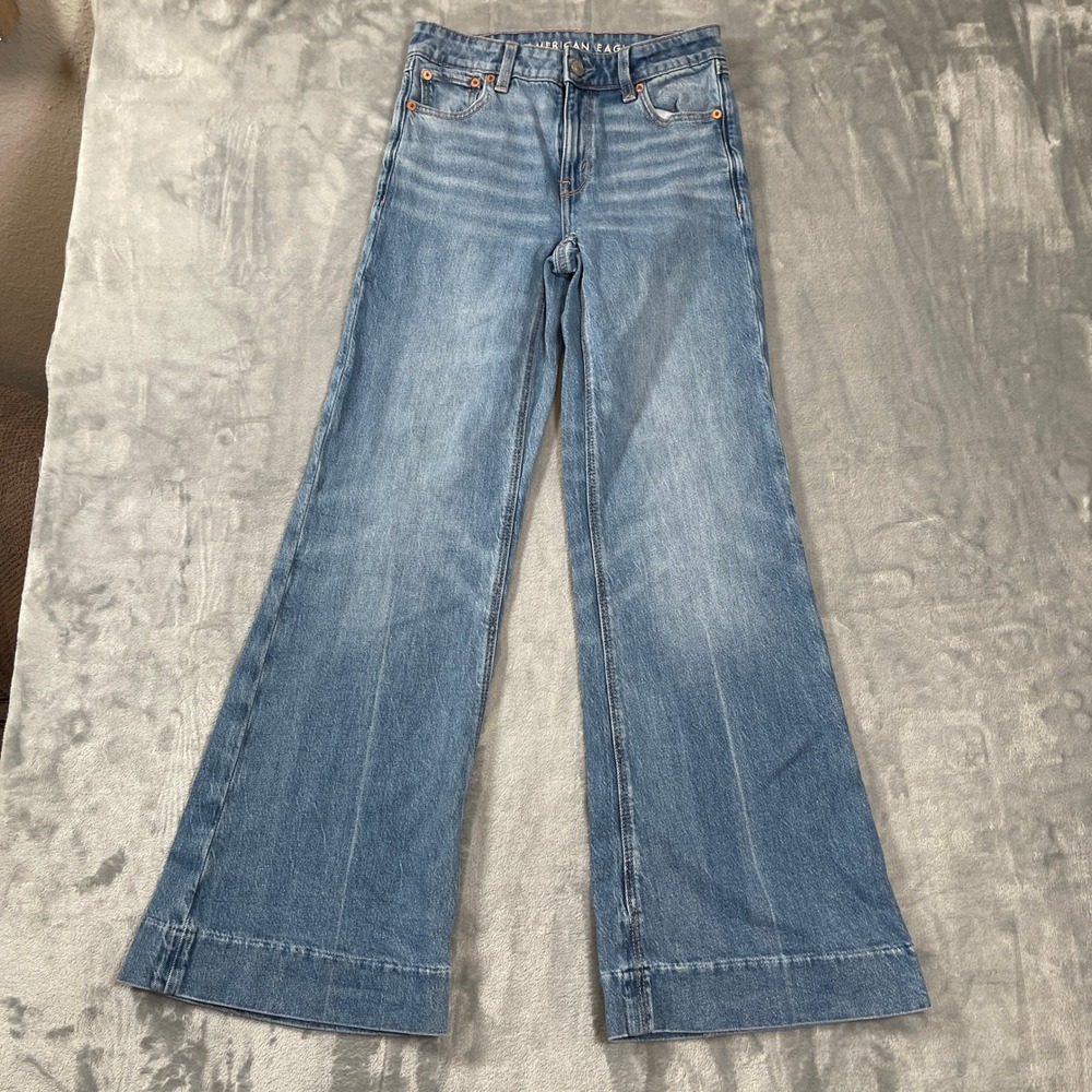 American Eagle Jeans Size 000 Regular High Rise Flare Light Wash Blue Denim